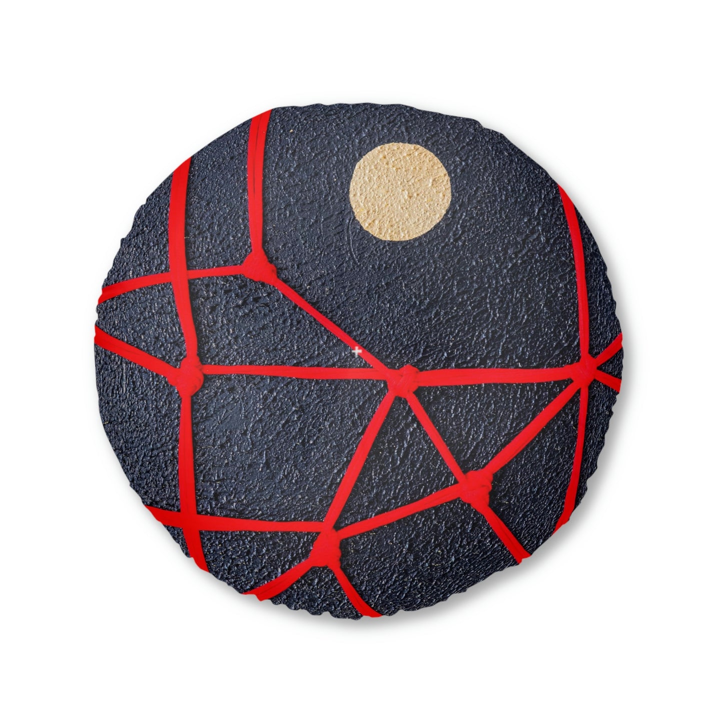 Tufted Floor Pillow, Round - Rope Art - Bondage Art - Black, Red, Gold